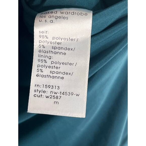 Naked Wardrobe Ruched Long Sleeve Off Shoulder Blouse Top Teal Blue Women's M - Picture 5 of 8